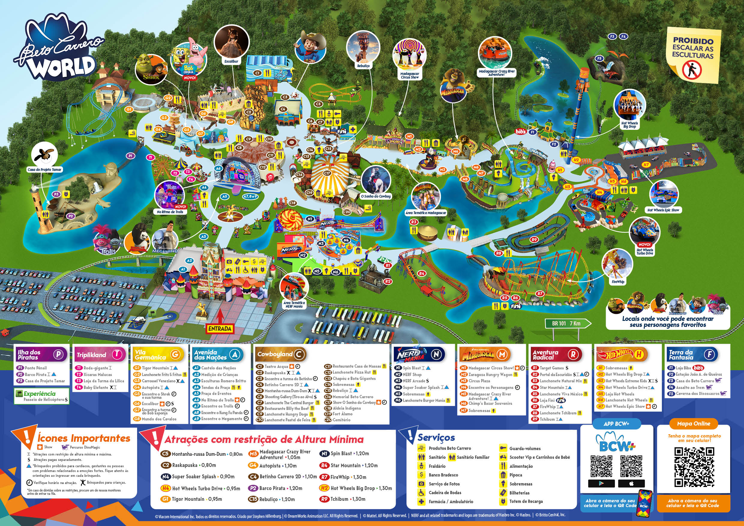 Mapa completo do parque Beto Carrero World 2026 com todas as atracoes